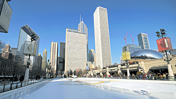 charter bus chicago attractions millenium park skating rink